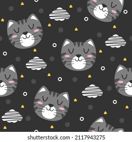 Cute grey cat cartoon pattern background