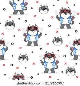 Cute Grey Cat Cartoon Trendy Pattern Background Concepts.