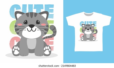 Cute Grey Cat Cartoon Tshirt Concept Design