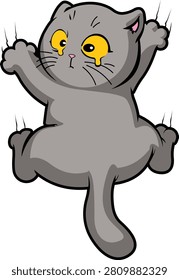 Cute grey cat climbing and looking back vector icon