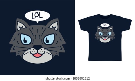 Cute grey cat design vector illustration t-shirt design and others uses.