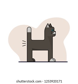 Cute grey cat farts. Flat icon. Vector illustration design. Funny cartoon character.
