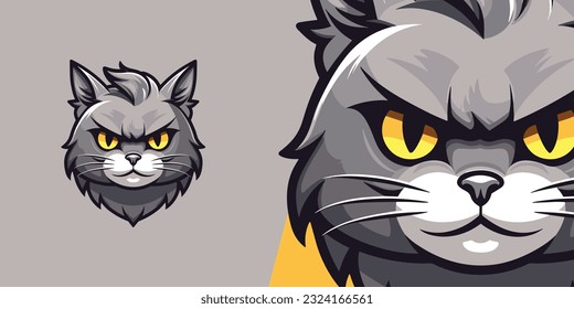 Cute Grey Cat Head Logo: Vector Graphic for Sport and E-Sport Teams