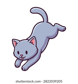 Cute Grey Cat Jumping Pouncing Cartoon Illustration