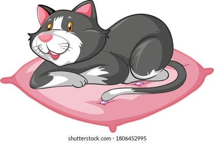 Cute grey cat in laying position cartoon character isolated illustration