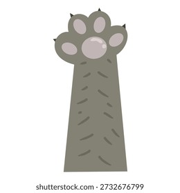 Niedliche graue Katze Pfote flache Illustration, Kitty Hand mit scharfen Klauen Vektor, Animal Footprint