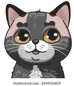 Cute grey cat portrait cartoon style vector illustration