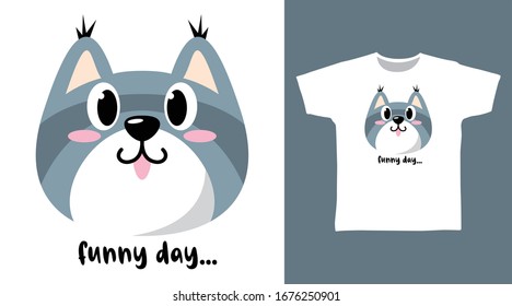 Cute grey cat say funny day, design vector illustration ready for print on t-shirt, apparel, mascot, poster and other uses.