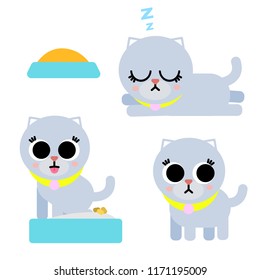 Cute grey cat set in different actions,isolated on white background. Eps10 vector illustration.

