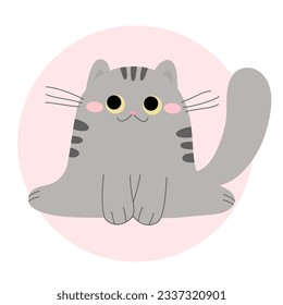 Cute grey cat sit. Sticker with a cat. Vector illustration 