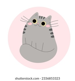 Cute grey cat sit Vector illustration Sticker with a cat