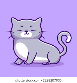 Cute Grey Cat Sitting Cartoon Vector Icon Illustration. Animal Nature Icon Concept Isolated Premium Vector. Flat Cartoon Style
