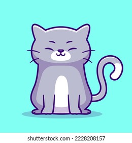 Cute Grey Cat Sitting Cartoon Vector Icon Illustration. Animal Nature Icon Concept Isolated Premium Vector. Flat Cartoon Style