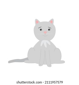 Cute grey cat. Vector illustration sweet kitten.