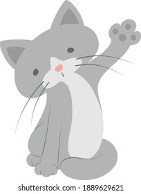 Cute Grey Cat Waving Paw