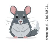 Cute grey Chinchilla icon. Fluffy pet chinchilla. Rodent animal. Vector illustration isolated on white background.