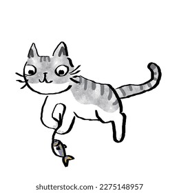 A cute grey color cat cartoon vector.