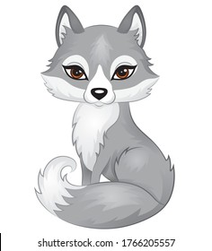 Cute grey color wolf or dog with brown eyes isolated on white. Vector illustration.