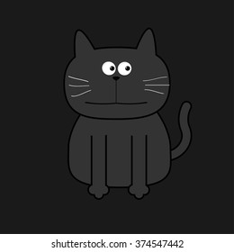 Cute grey contour cat. Flat design. White background. Isolated Vector illustration