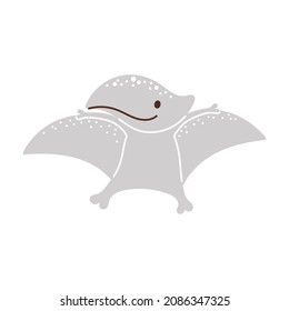 Cute grey dinosaur in scandinavian style. Funny cartoon dino for kids cards, baby shower, t-shirt, birthday invitation, house interior. Bohemian childish vector illustration.