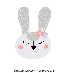  Cute grey Easter bunny. Easter bunny. Design for Easter. Flat cartoon vector illustration