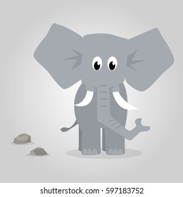 cute grey elephant front view, looking