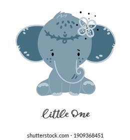 Cute grey elephant. Vector illustration for children's design