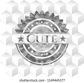 Cute grey emblem. Retro with geometric cube white background