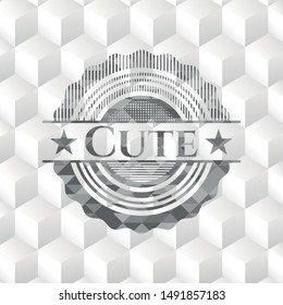 Cute grey emblem. Retro with geometric cube white background