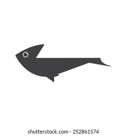 Cute grey fish with space for text on its back isolated on white background. Logo template, menu decoration