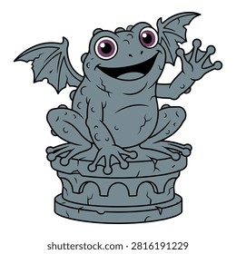 Cute grey frog gargoyle sculpture featuring wings and stone texture for gothic fantasy decoration.