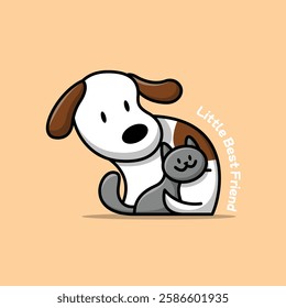 CUTE GREY KITTEN IS HUGGING A PUPPY LOGO DESIGN