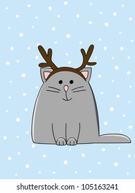 cute grey kitten wearing Christmas deer horn