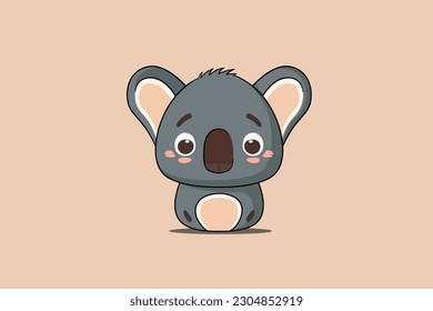 Cute grey koala bear with line on pastel pink background