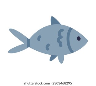 Cute grey marine fish, side view cartoon vector illustration