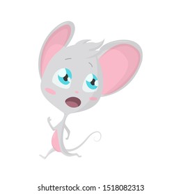 Cute grey mouse run. Vector Stock Illustrations isolated Emoji character cartoon mouse stickers emoticon with emotion, situation and pose.