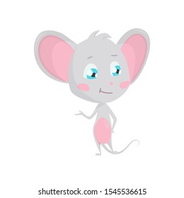 Cute grey mouse. Vector Stock Illustrations isolated Emoji character cartoon mouse stickers emoticon with emotion, situation and pose.