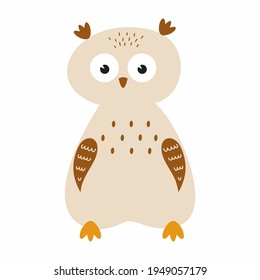 Cute Grey Owl For A Children's Book. Funny Sad Owl.