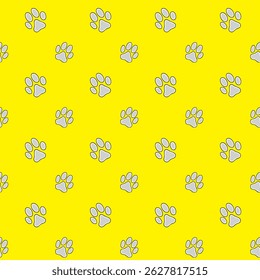 Cute grey paw print pattern on a bright yellow background, perfect for pet-related designs