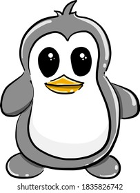 Cute grey penguin, illustration, vector on white background
