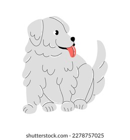 Cute grey puppy isolated on white background. Adorable fluffy little dog sitting and smiling. Happy  funny pet. Flat minimalist vector illustration. Domestic animal.

