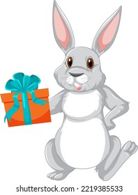 Cute grey rabbit cartoon character illustration