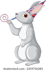 Cute grey rabbit cartoon character illustration