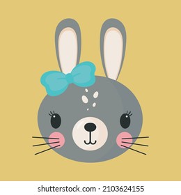 Cute grey rabbit in cartoon style. Vector illustration. For kids stuff, card, posters, banners, children books, printing on the pack, printing on clothes, wallpaper, textile or dishes.