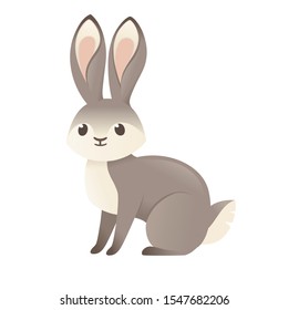 Cute grey rabbit sitting on ground cartoon animal design flat vector illustration isolated on white background