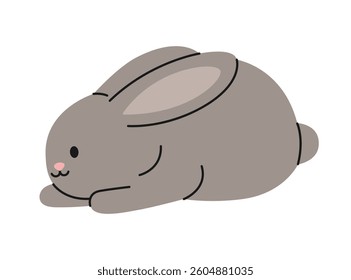 Cute grey rabbit sitting on white background. Isolated bunny. Adorable pet. Domestic or wild animal in simple style. Vector flat illustration for pet shop, veterinary clinic