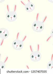 Cute grey rabbit vector illustration on a gentle background. 
Bunny for happy Easter day! Vector seamless background 