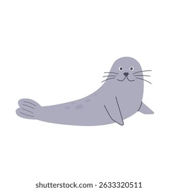 Cute grey seal animal on isolated white background.Vector illustration cartoon style.