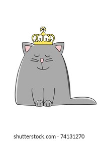 a cute grey smiling cat with a crown on his head