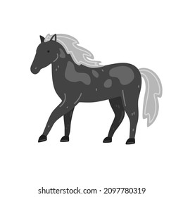 Cute grey spotted horse in cartoon style. Vector flat illustration